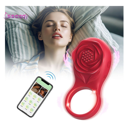 Vibrating Cock Ring with Rose Clitoral Stimulator, Pleasure Penis Ring Vibrator Couples Adult Sex Toys for Men Women, 7 Vibrations Male Couple Sex Toy